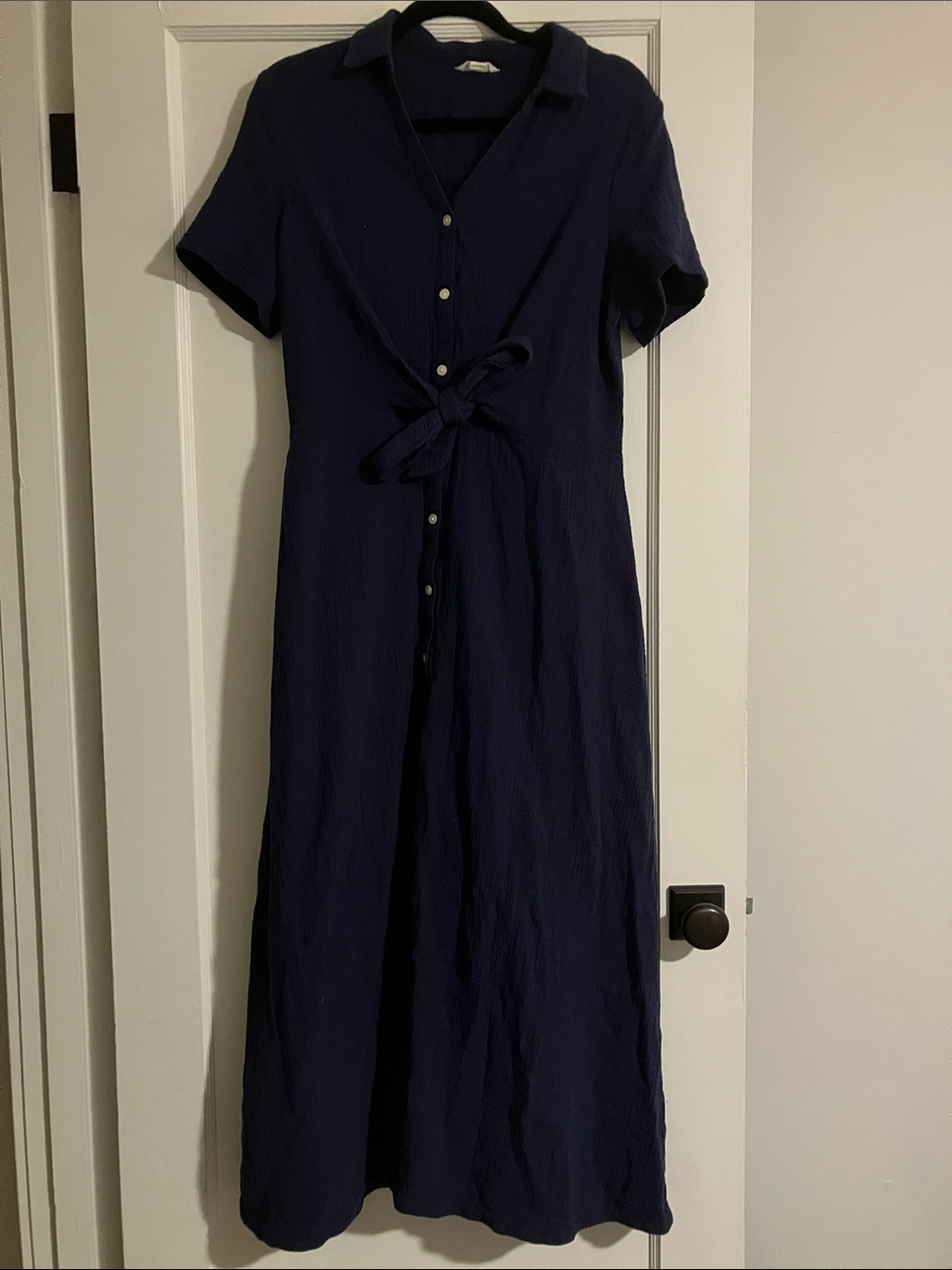 Caslon Navy Button-Front Tie-Waist Maxi Dress